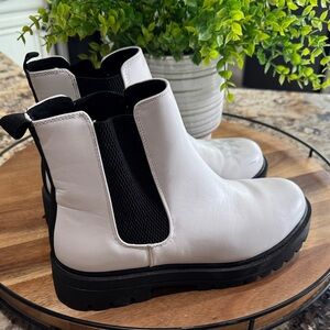 Soda White Ankle Boots with Black Accents